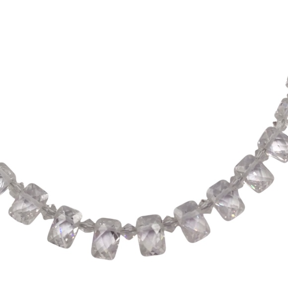 Vintage Crystal Bead Necklace with Toggle Clasp, Rectangle Clear Faceted Beads - Picture 2 of 11
